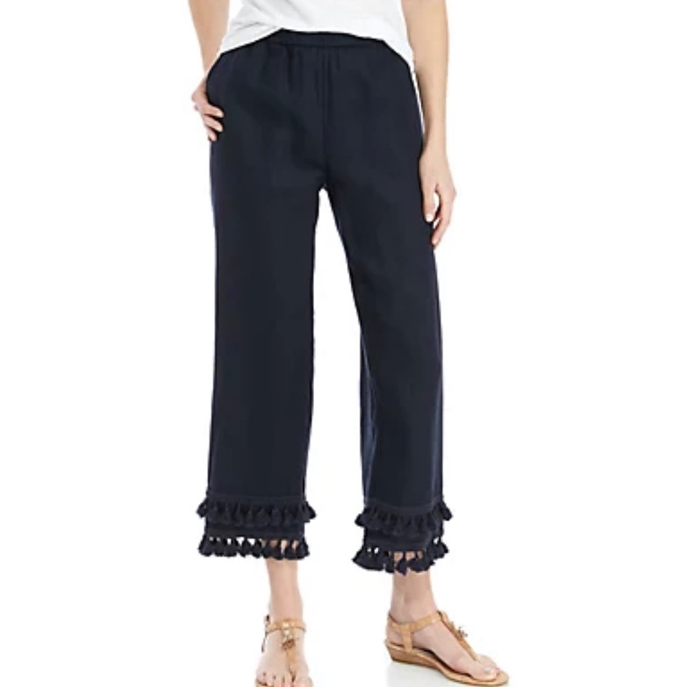Crown & Ivy Sz 14 Navy Linen Tassel Tiered Pants